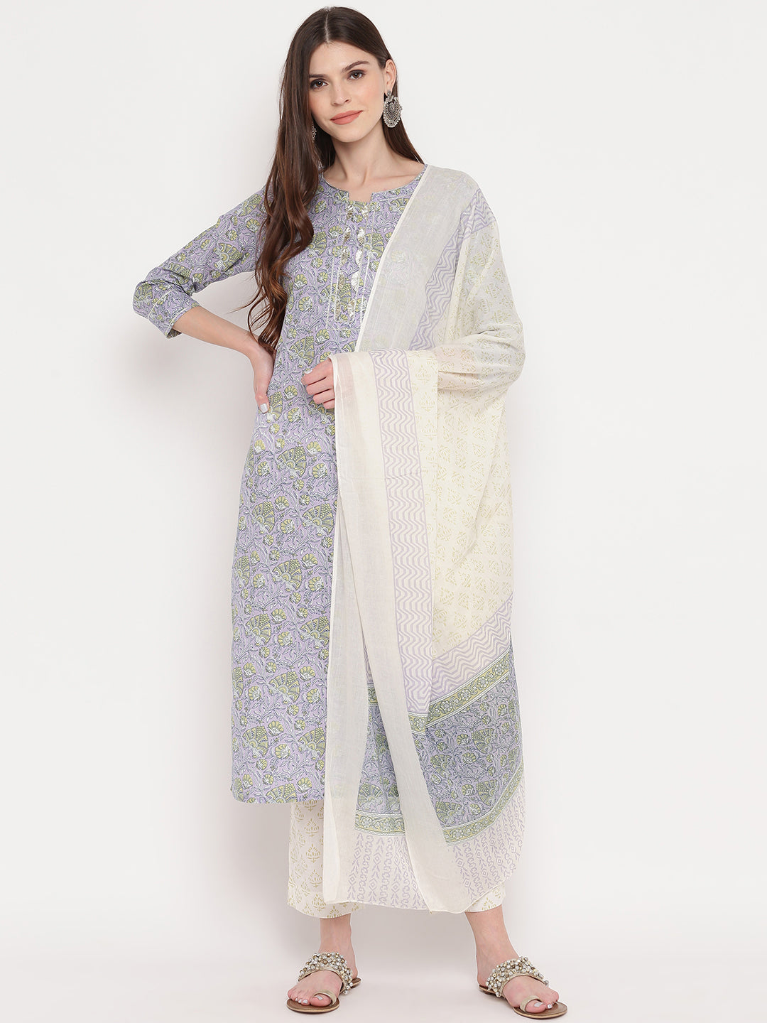 Women's Purple Printed Kurta With Palazzo & Dupatta Set By Vbuyz (S