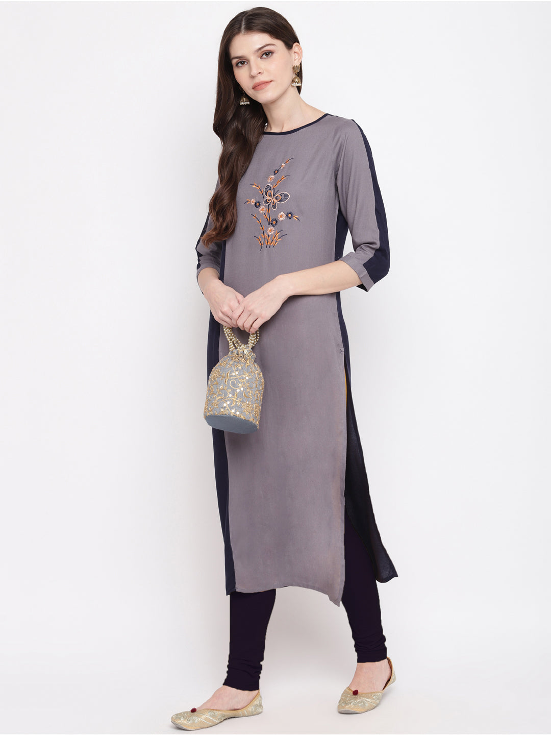 Women's Blue & Grey Kurta By Vbuyz- (
