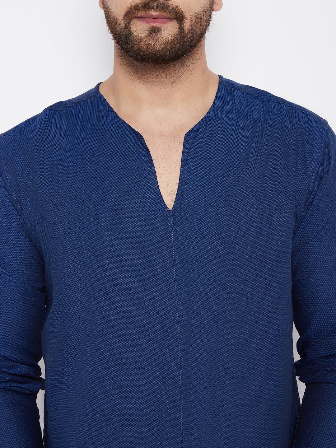 Men's Blue Solid Cotton Kurta1