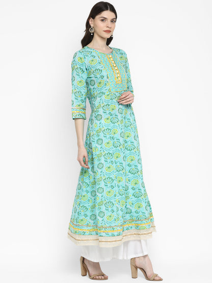 Women's Light Blue Anarkali Cotton Kurta By Vbuyz (