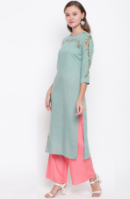 Women's Light Green Rayon Kurta By Vbu