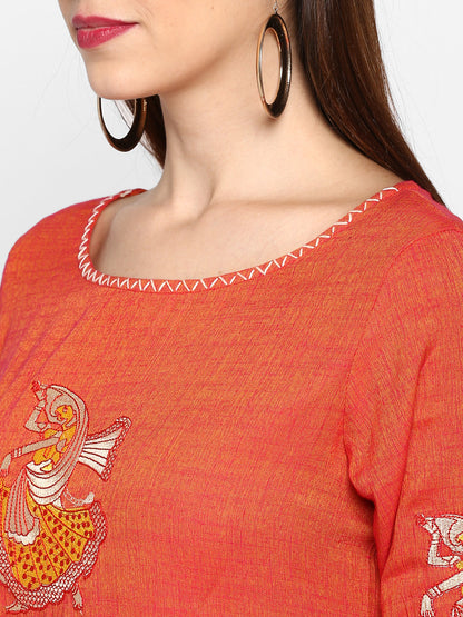 Women's Orange Color Rayon Straight Kurta  (1Pc)
