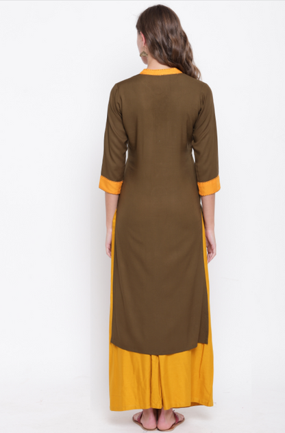 Women's Embroidered Straight Rayon Mehendi Green Kurta (1Pc)
