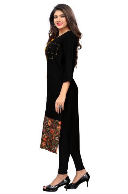 Women's Black & Yellow Rayon Kurta By Vbu