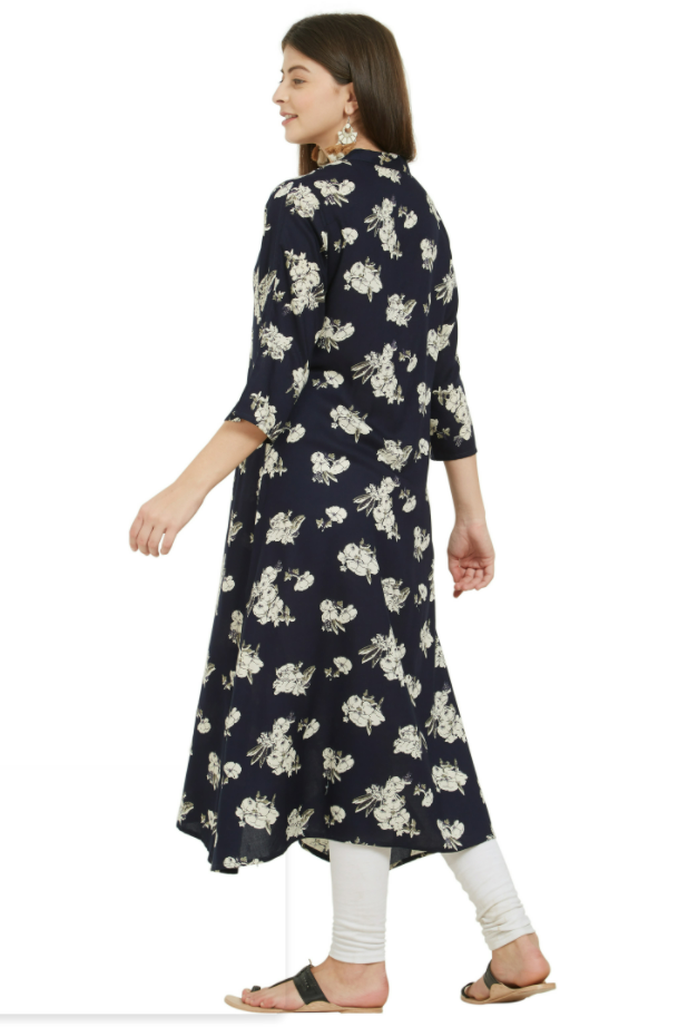 Women's Navy Blue Color Rayon A-Line Kurta  (1Pc)