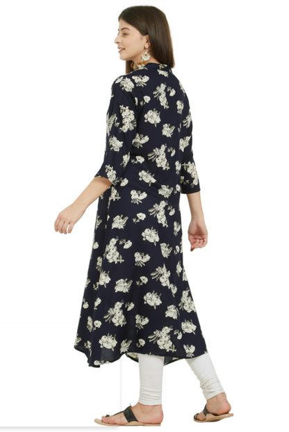Women's Navy Blue Color Rayon A-Line Kurta  (1Pc)