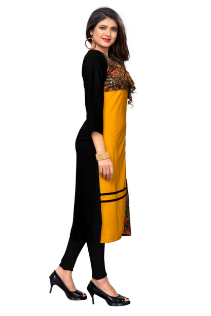 Women's Black & Yellow Rayon Kurta By Vbu