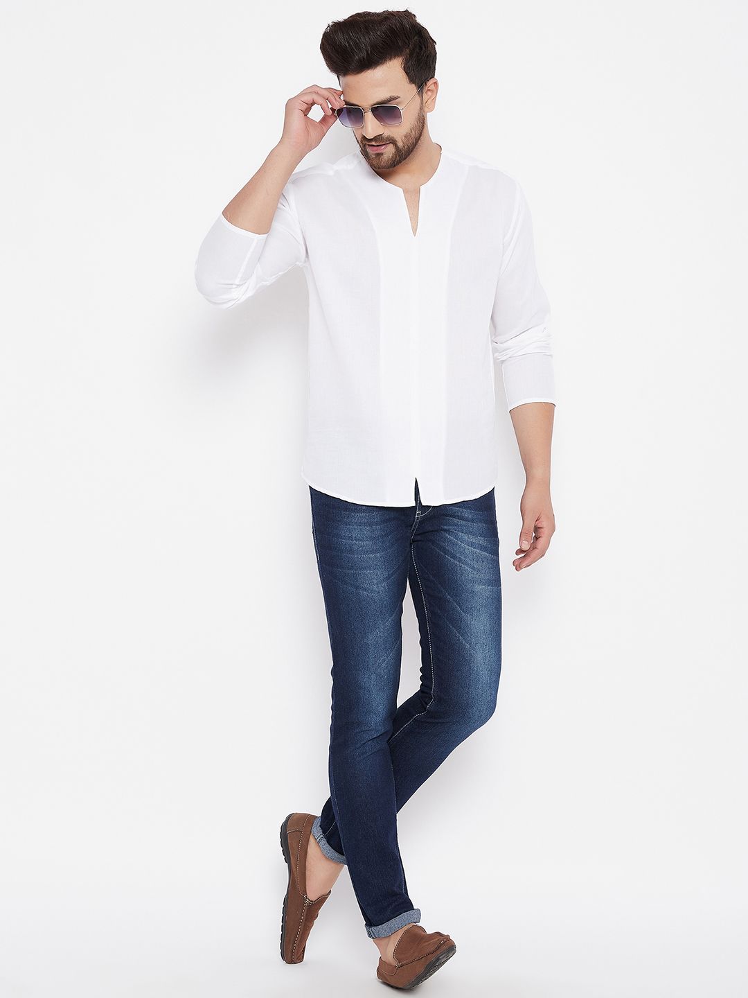 Men's Solid Cotton White  Kurta
