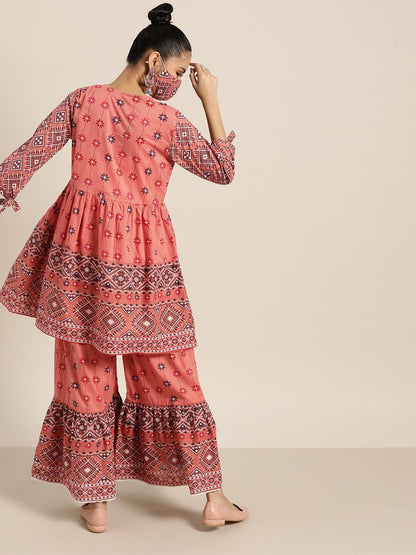 Women's Printed Flared Tunic Sharara Set