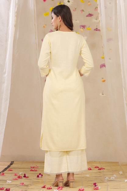 Women's Yellow Cotton Blend Printed Kurta Set