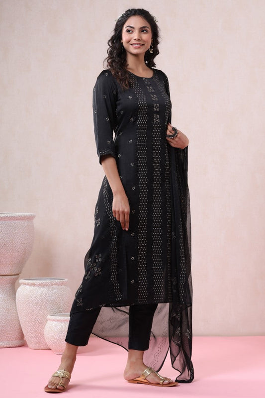 Women's Black Silk Embellished Kurta Set