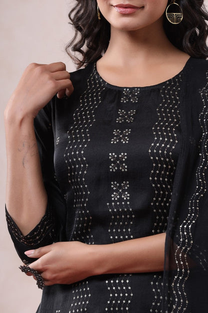 Women's Black Silk Embellished Kurta Set
