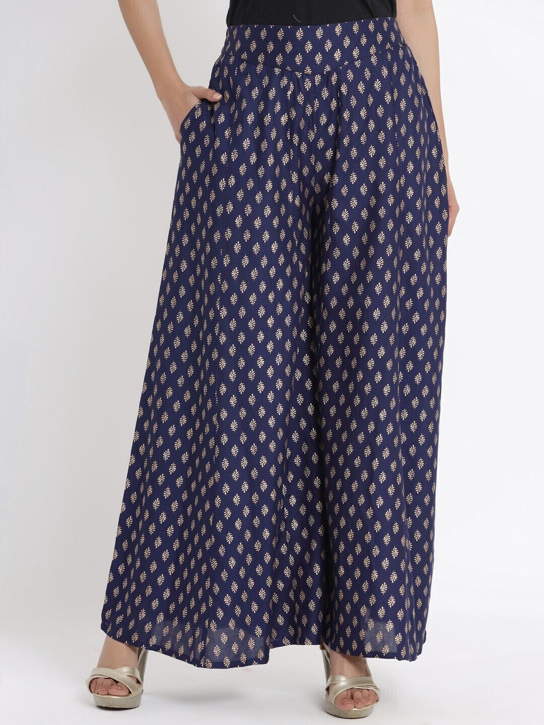Women's Navy Viscose Rayon Palazzo