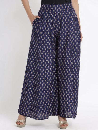 Women's Navy Viscose Rayon Palazzo