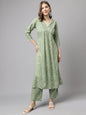 Women's Green Cotton A-Line Kurta set