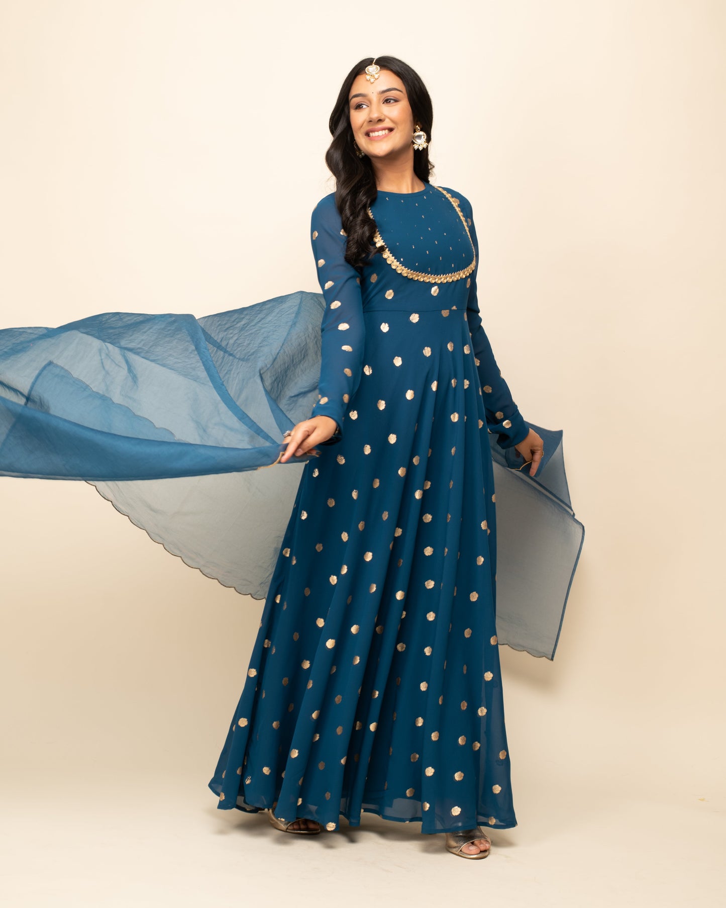 Women's Teal blue Georgette Anarkali Kurta With dupatta