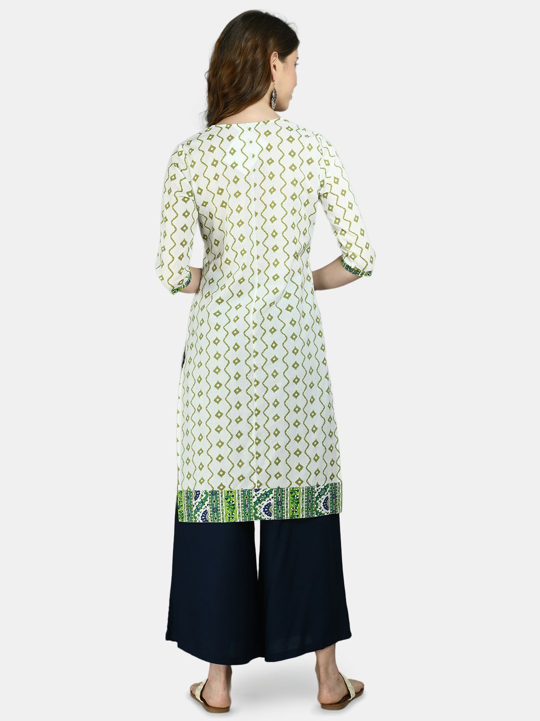 Women's Multicolor Cotton Printed 3/4 Sleeve Round Neck Casual kurta