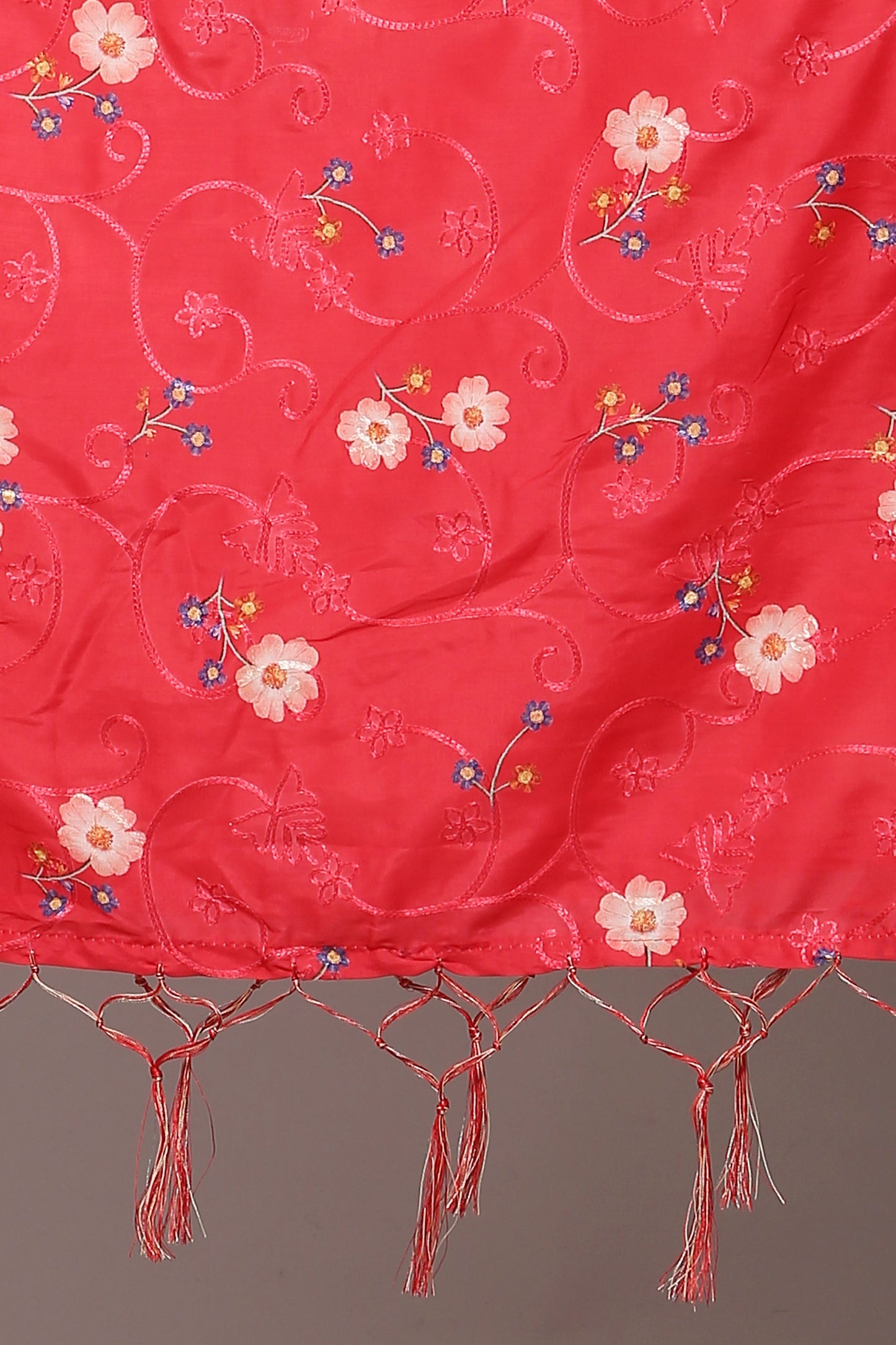 Women's Red Color Art Muslin Embroidery and Digital Printed Dupatta