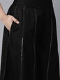 Women's Black Cambric Floral Print High-Low Kurta Palazzo Set With Mask