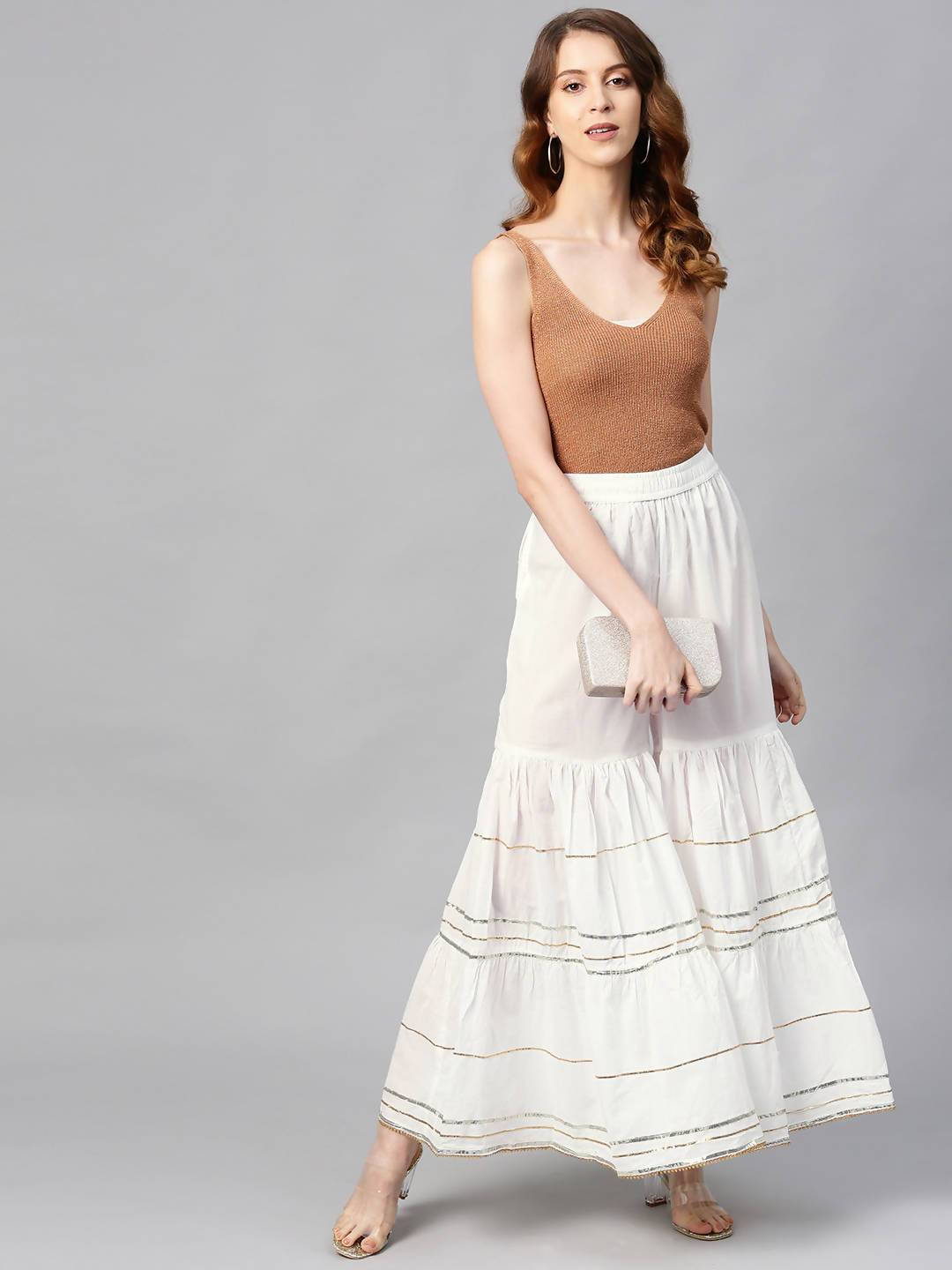 Buy_Women's_White_Cotton_Voile_Solid_Sharara_Online_Trendia