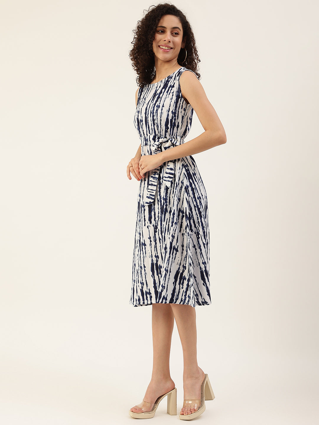 Women's White Color Chiffon Self Design A-Line Knee Length Dress