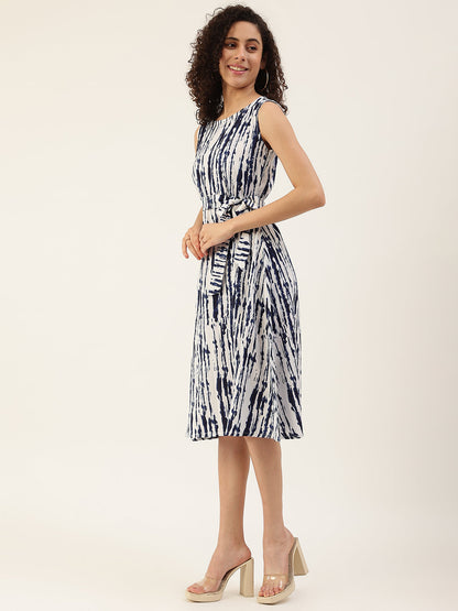 Women's White Color Chiffon Self Design A-Line Knee Length Dress