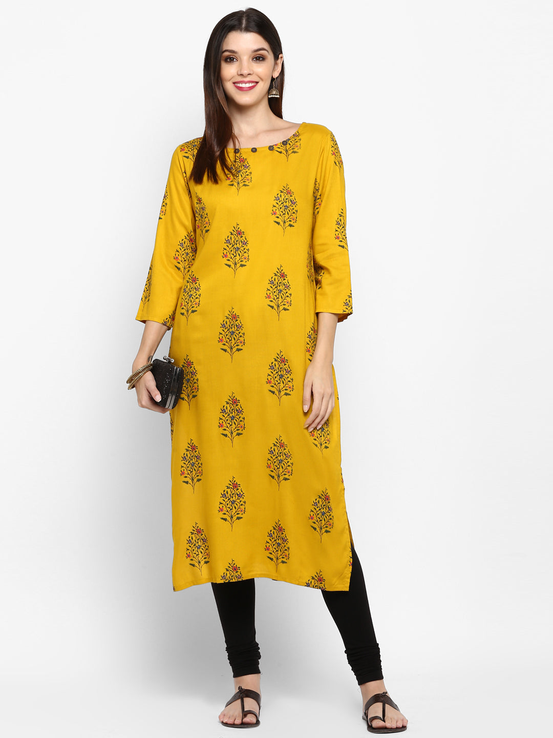 Women's Yellow Color Rayon Straight Kurta Only