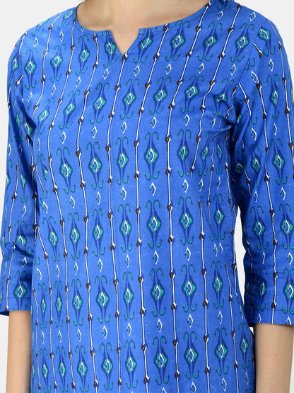 Women's Robin Blue Cotton Printed Half Sleeve V Neck Casual Night Suit