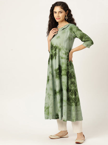 Women's Flared A-Line Dress (Green)