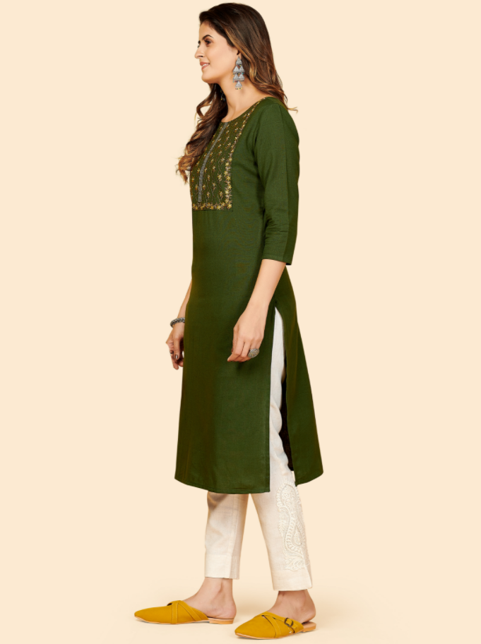 Women's Embroidered Green Kurta By Vbuyz- (