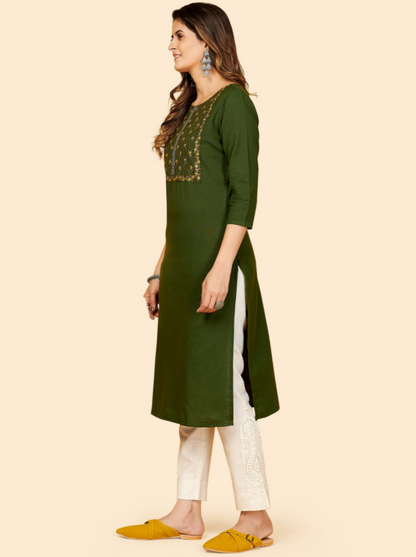 Women's Embroidered Green Kurta By Vbuyz- (