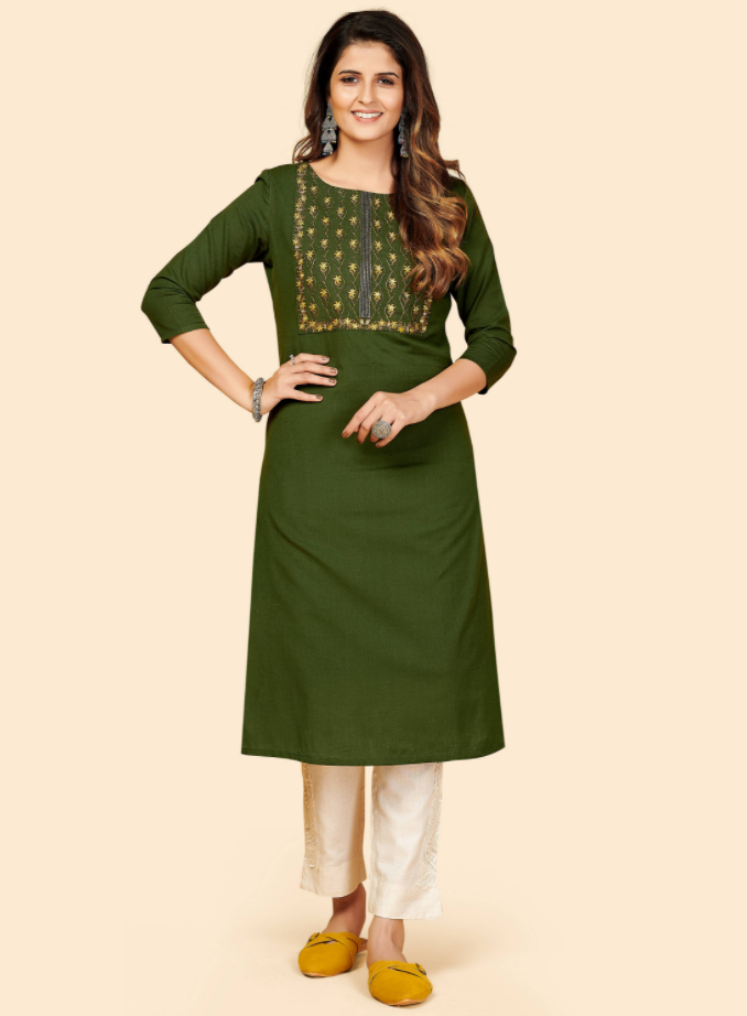 Women's Embroidered Green Kurta By Vbuyz- (