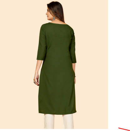 Women's Embroidered Green Kurta By Vbuyz- (
