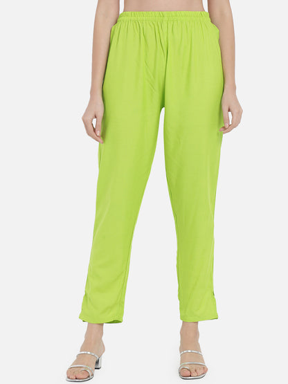 Women's Neon Green Solid Flared Kurta set with Dupatta
