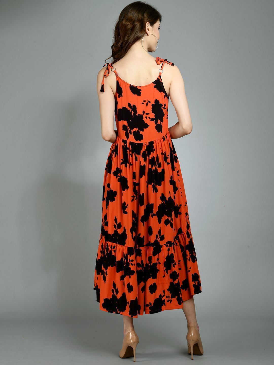 Women's Multi Rayon Printed Sleeveless Round Neck Casual Dress