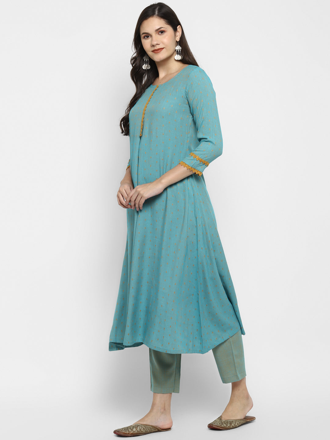 Women's Rama Color Viscose Blend Floral A-Line Self Design Kurta Pant Set
