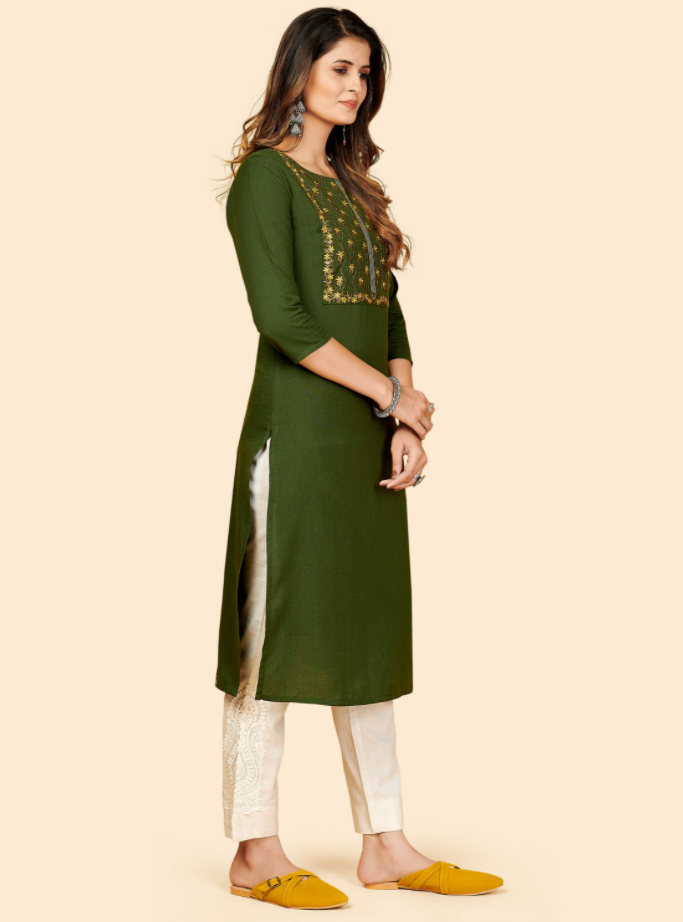 Women's Embroidered Green Kurta By Vbuyz- (