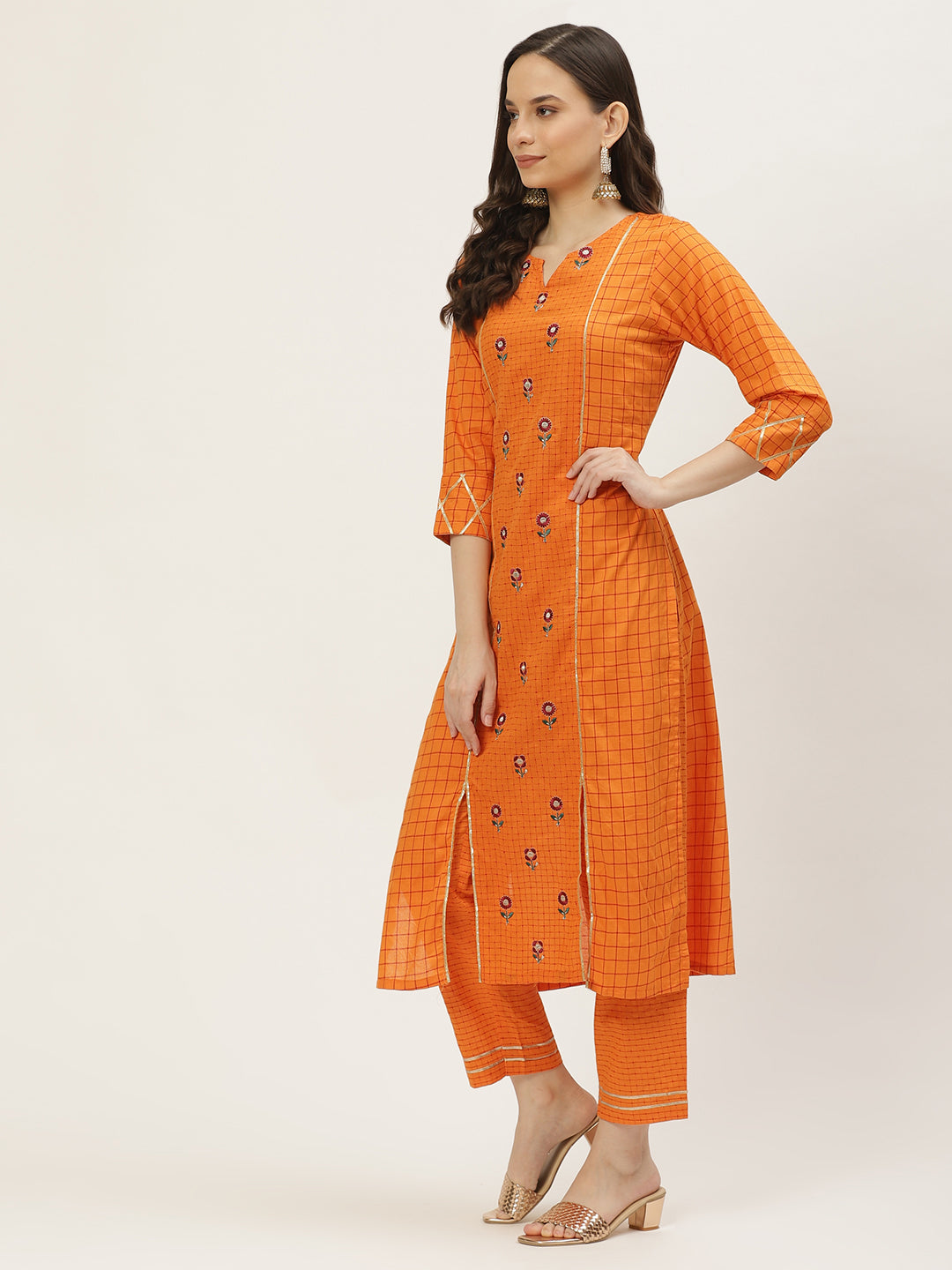 Women's Cotton Blend Kurta And Pant With Dupatta Set