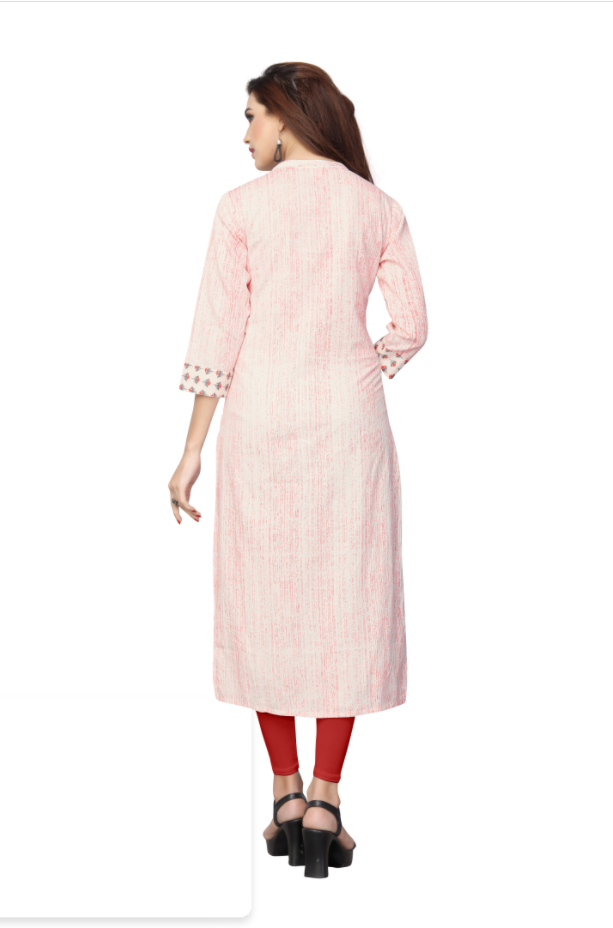 Women's Orange,White Color Cotton Straight Kurta  (1Pc)