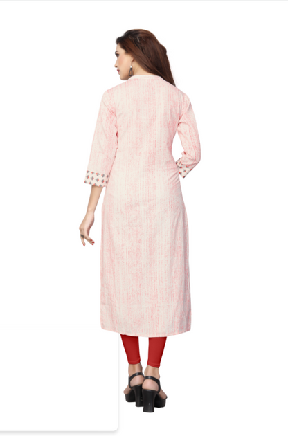 Women's Orange,White Color Cotton Straight Kurta  (1Pc)