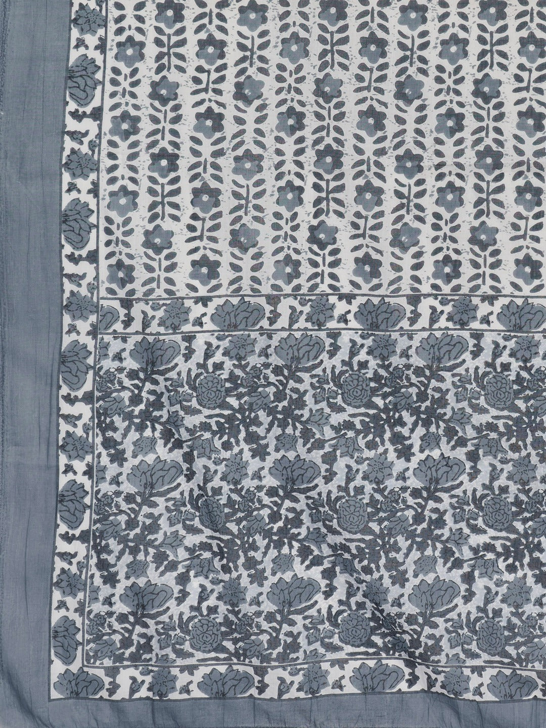 Women's Print & Embroidered Straight Cotton Grey Stitched Kurta Pant With Dupatta