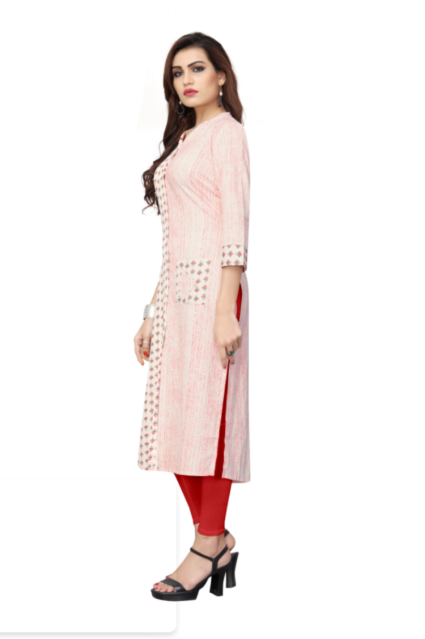 Women's Orange,White Color Cotton Straight Kurta  (1Pc)
