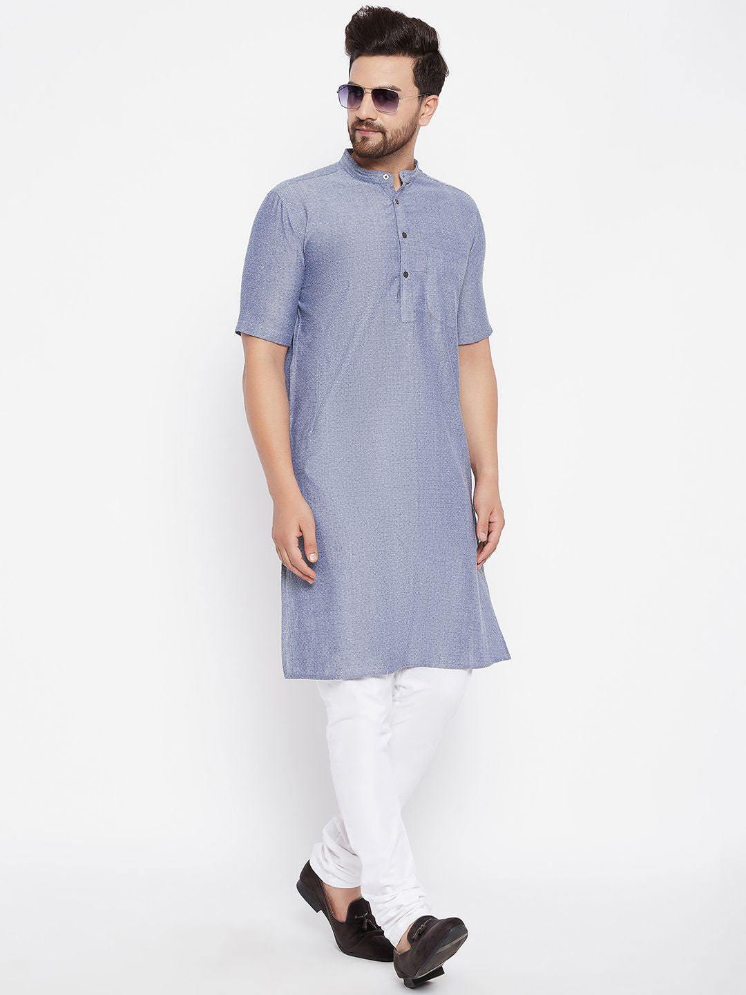Men's Woven Design Grey Kurta