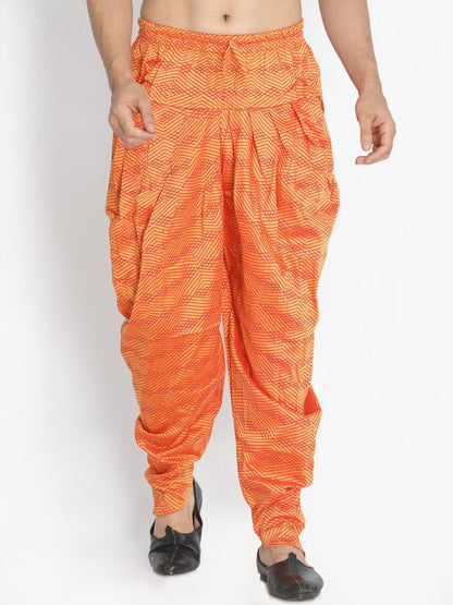 Men's Orange Cotton Silk Blend Dhoti