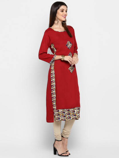 Women's Maroon Color Rayon Straight Kurta Only