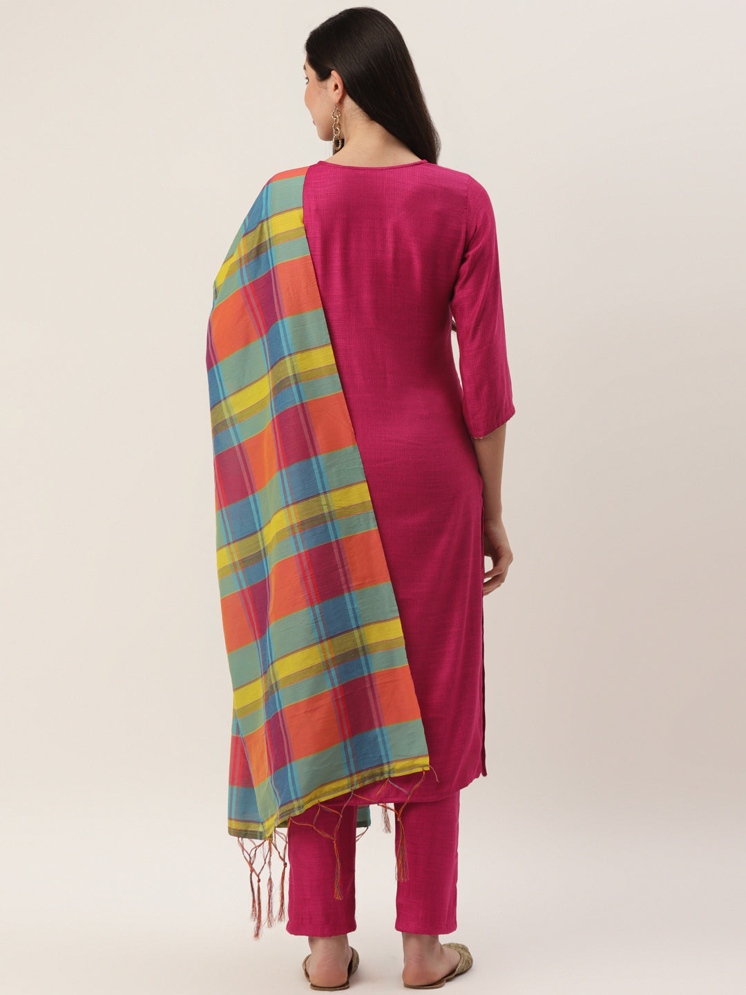 Women's Rani Rayon Blend Embroidered Straight Kurta Trouser Set With Dupatta