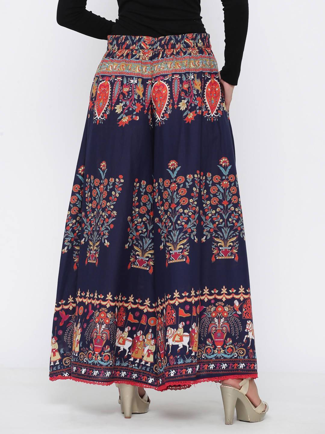 Women's Mustard Cotton Printed Flared Palazzo
