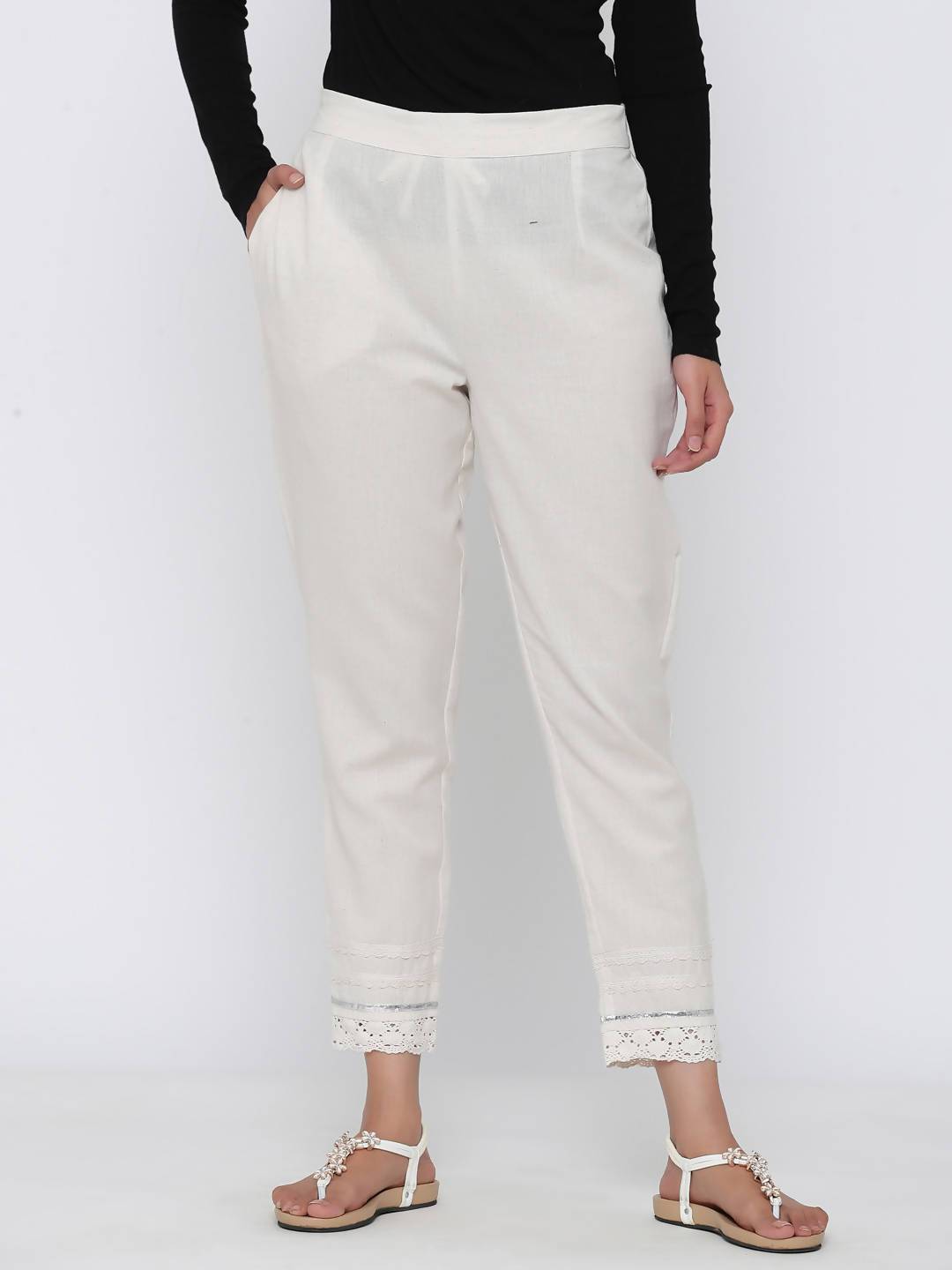 Buy_Women's_Off-White_Cotton_Solid_Cigarette_Pants_Online_Trendia