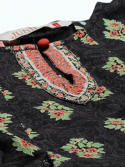 Women's Floral Print Tunic Sharara Set With Mask