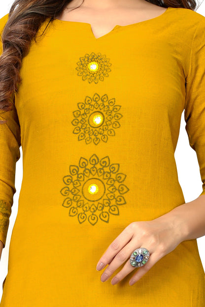 Women's Yellow Color Slub Cotton Straight Kurta Only